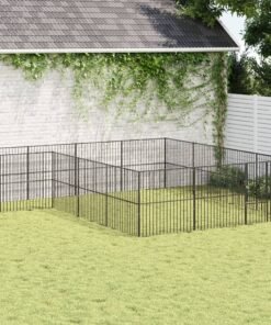 Parc pour chien 16 panneaux noir acier galvanisé