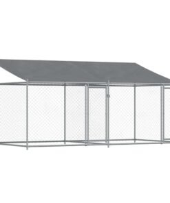 Alternative view of Cage pour chien avec toit et portes gris 4x2x2m acier galvanisé