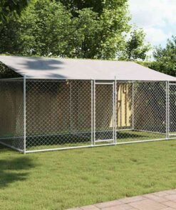 Cage pour chien avec toit et portes gris 4x2x2m acier galvanisé