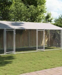 Cage pour chien avec toit et portes gris 8x2x2m acier galvanisé