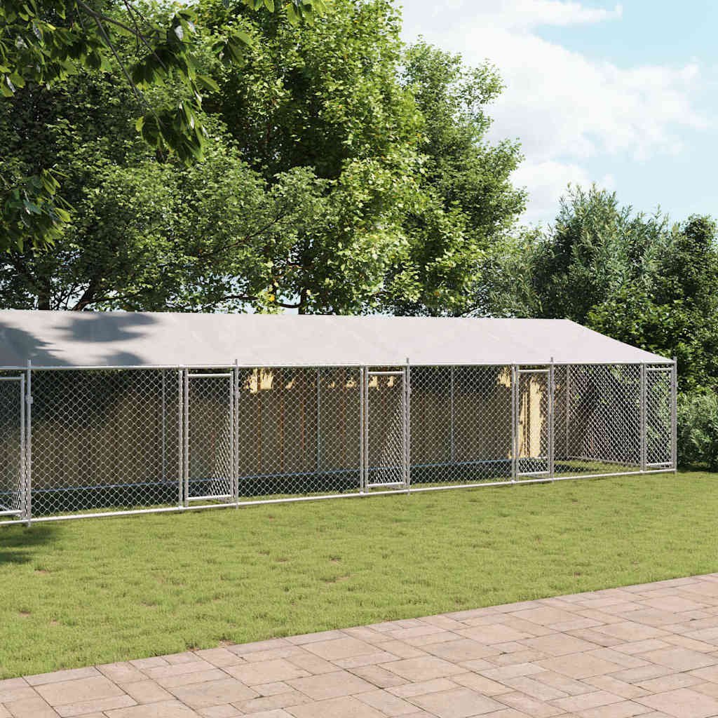 Cage pour chien avec toit/portes gris 12x2x2 m acier galvanisé – Image 3