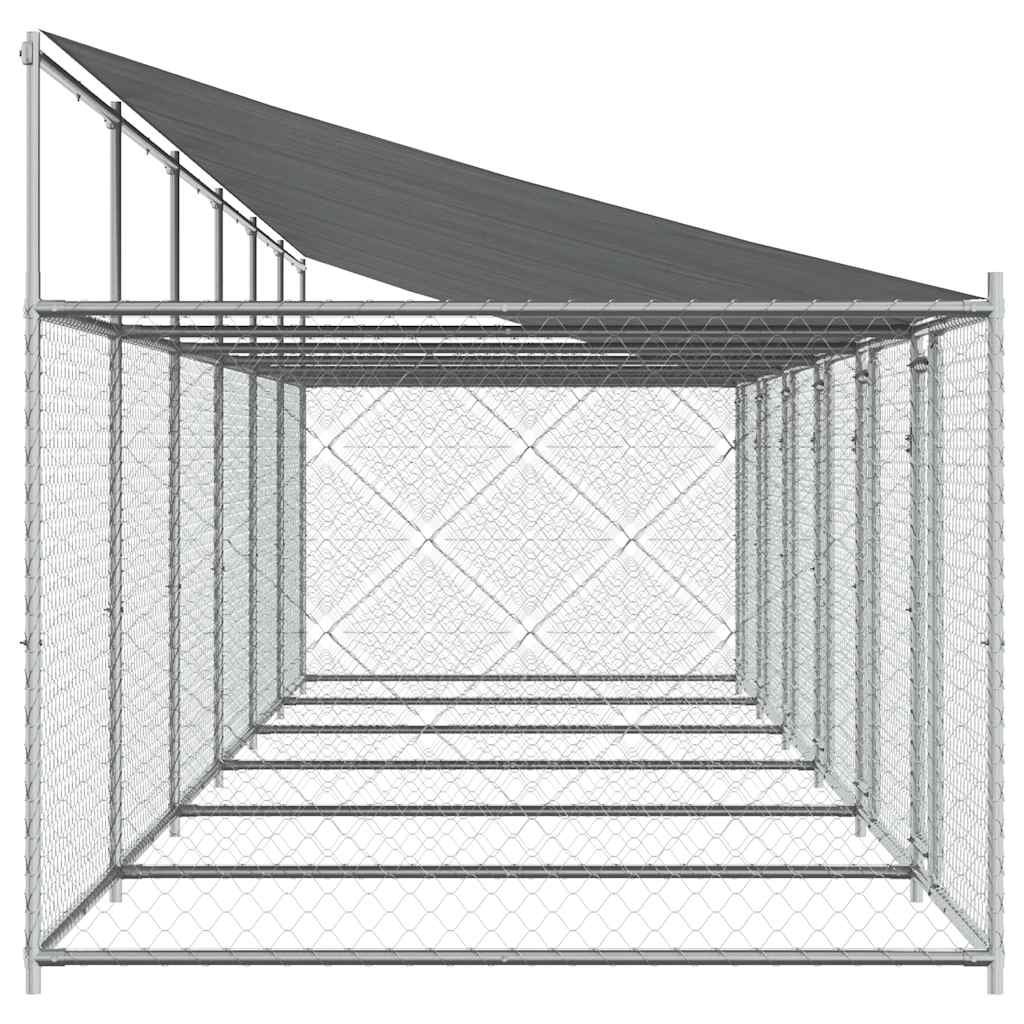 Cage pour chien avec toit/portes gris 12x2x2 m acier galvanisé – Image 5