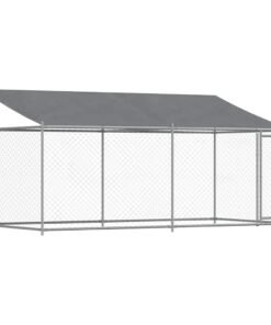 Alternative view of Cage pour chien avec toit et porte gris 4x2x2 m acier galvanisé