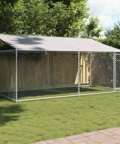 Cage pour chien avec toit et porte gris 4x2x2 m acier galvanisé