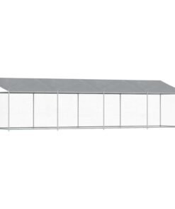 Alternative view of Cage pour chien avec toit et porte gris 8x2x2 m acier galvanisé