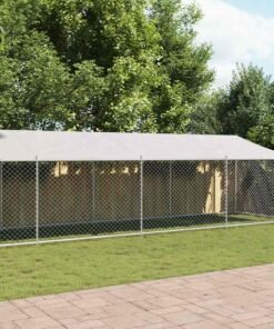 Cage pour chien avec toit et porte gris 10x2x2m acier galvanisé