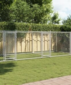 Cage pour chien avec portes gris 8x2x1,5 m acier galvanisé