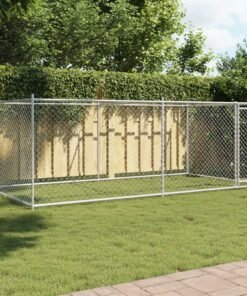 Cage pour chien avec porte gris 4x2x1,5 m acier galvanisé