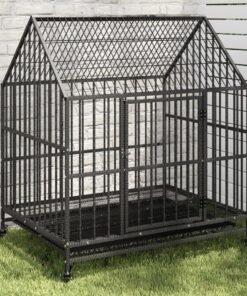 Cage pour chien avec roues noir gris acier galvanisé
