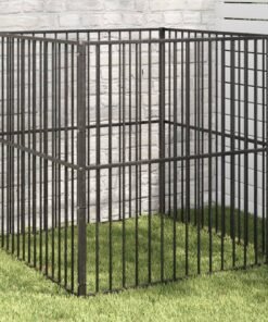 Parc pour chien 4 panneaux noir acier galvanisé