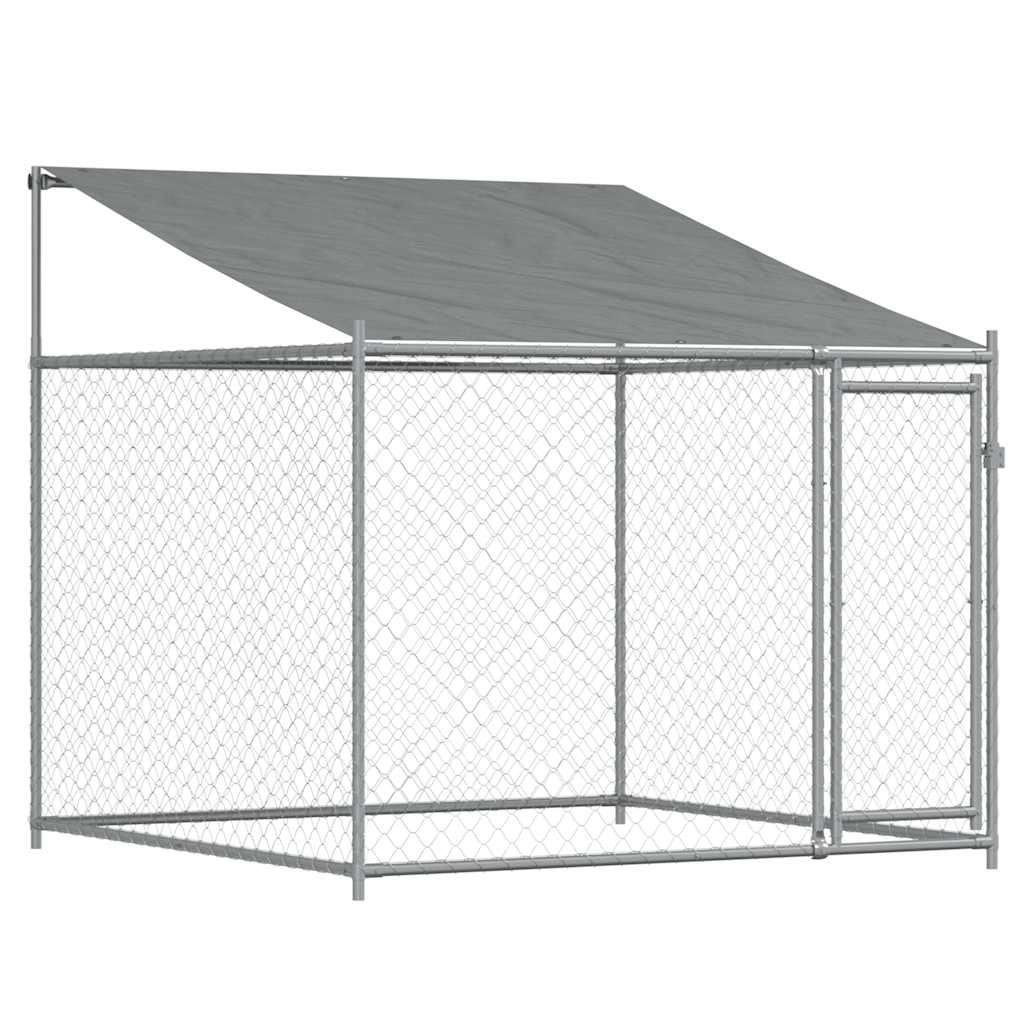 Cage pour chien avec toit et porte gris 2x2x2 m acier galvanisé – Image 2