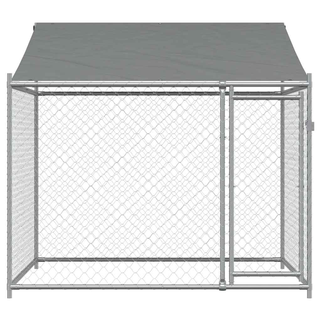 Cage pour chien avec toit et porte gris 2x2x2 m acier galvanisé – Image 4