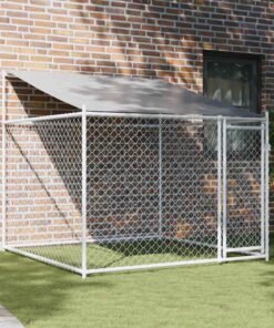 Cage pour chien avec toit et porte gris 2x2x2 m acier galvanisé